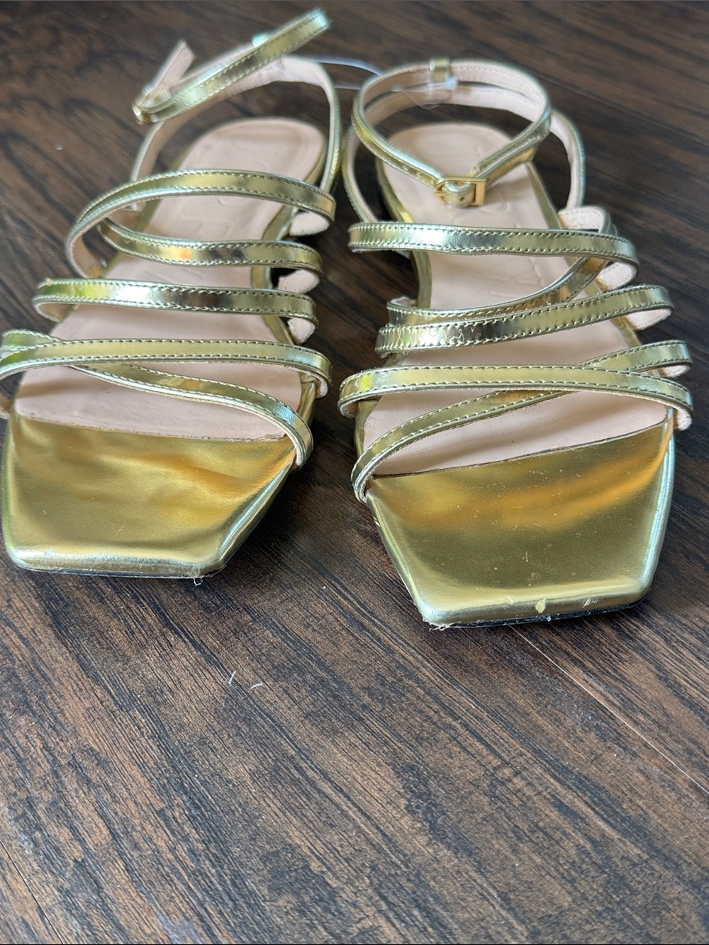 J. Crew Metallic Gold Multi-Strap Square-Toe Sandals - Picture 5 of 6